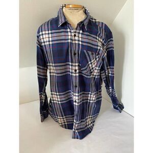 Grunge Western American Eagle Seriously Soft Blue Plaid Button Shirt Men XXL